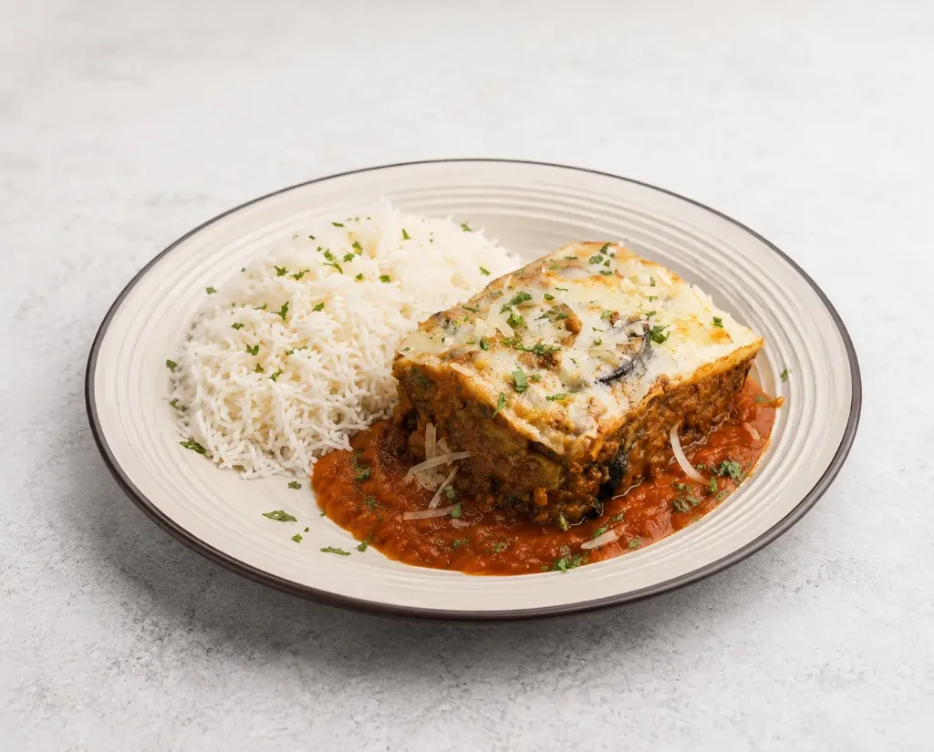 Eggplant Musakaa with Ground Meat with rice 